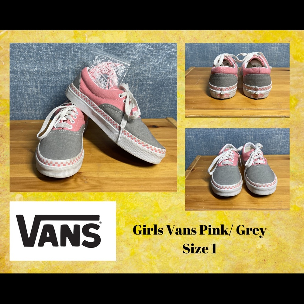 Girls Vans pink/white checkered & grey. Size 1